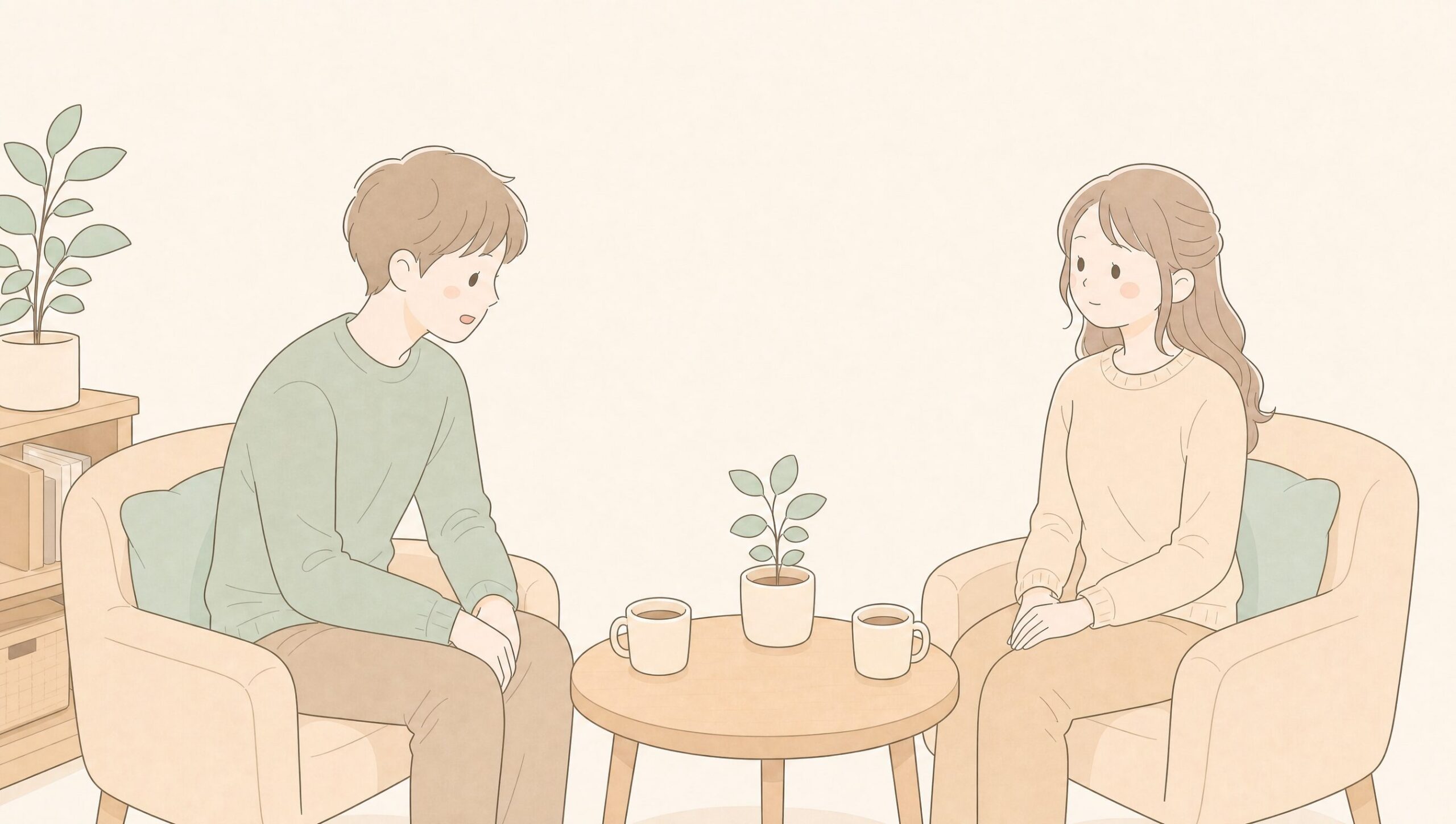 男性が話し出す瞬間と、真剣に聞く女性のイラスト